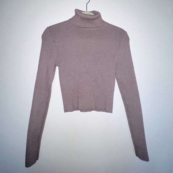 Zara Cropped Turtleneck Knit Sweater - Brown/Taupe - Large - Picture 1 of 4